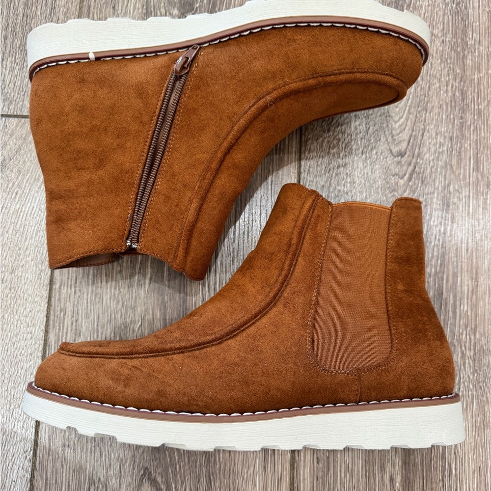 Pierre Dumas Cognac Faux Suede Chelsea Ankle Boot - Size 10